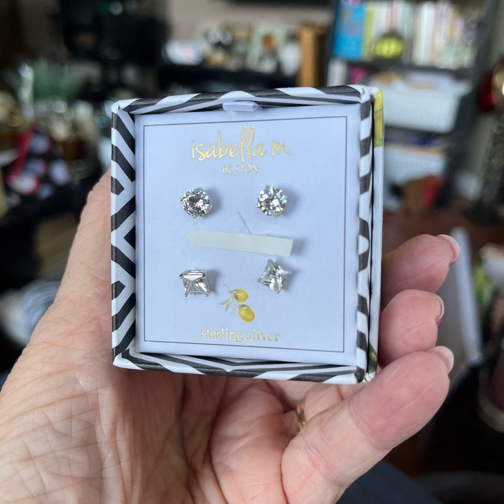 Isabella M. Boston Two Pairs of Sterling Silver Stud Earrings.  Brand new!